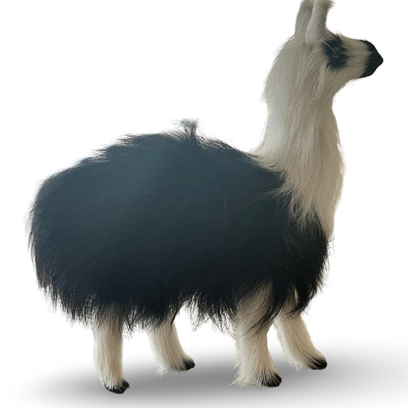 Black and White Real Fur Llama Figurine - Picture 3 of 4